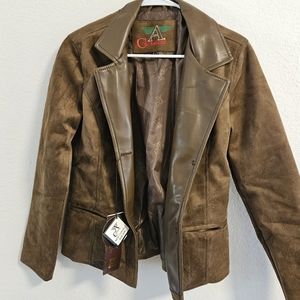 Womens Collezioni brown suede leather collar button front jacket NWT 2017